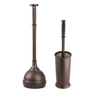 iDesign Slim Plastic Toilet Bowl Brush and Plunger Combo Set